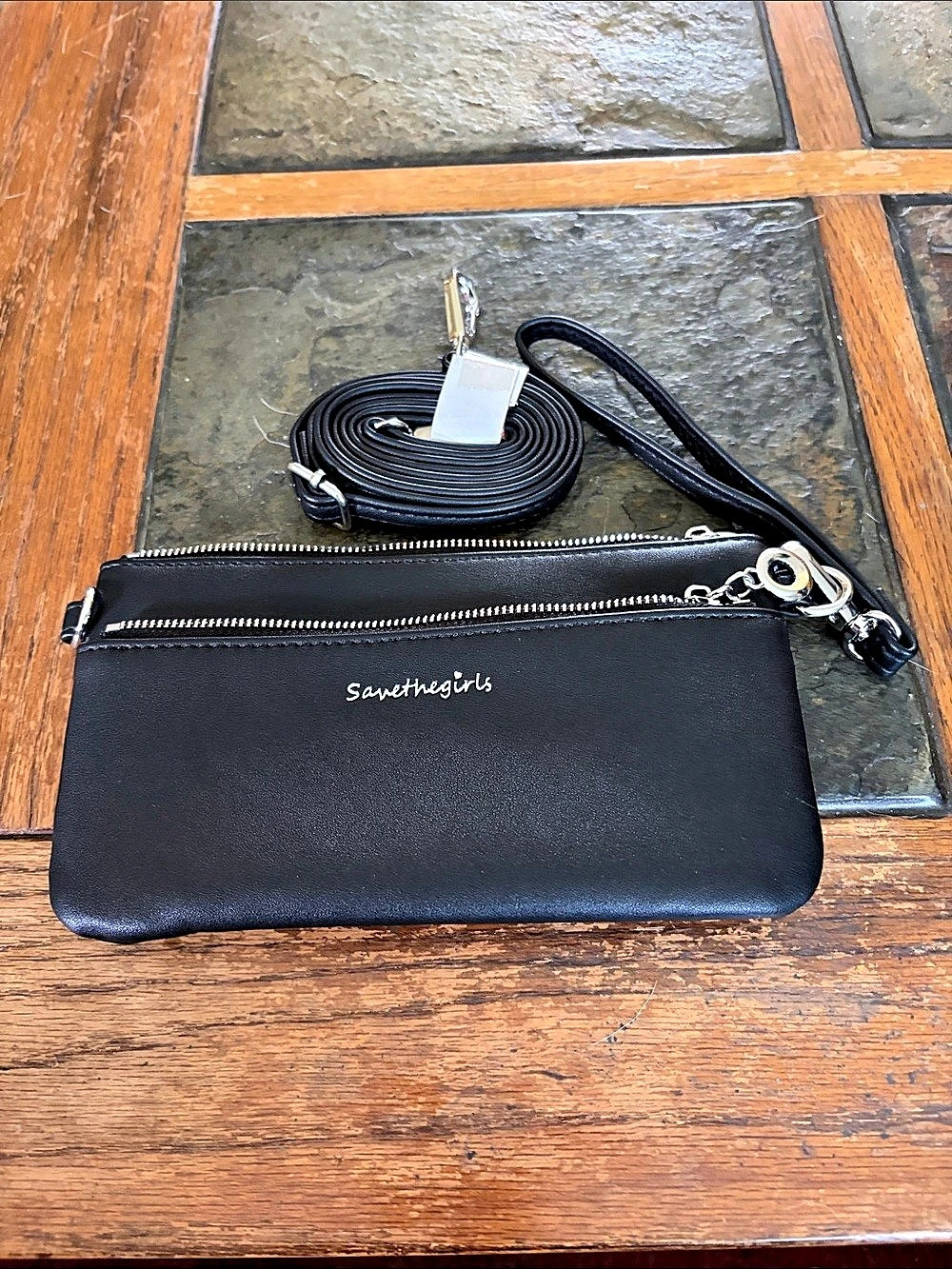 Save the girls Wristlet Crossbody in Black Like New